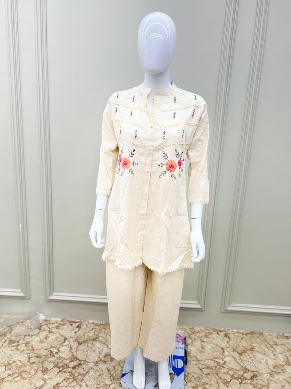 Pure Cotton Real Mirror Work 2pc Set Off White Color