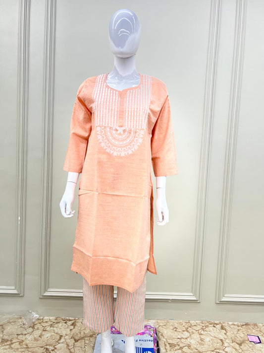 Pure Lucknowi Thread Work 2pc Set Peach Color