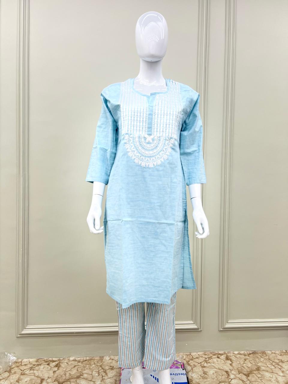 Pure Lucknowi Thread Work 2pc Set Sky Blue Color