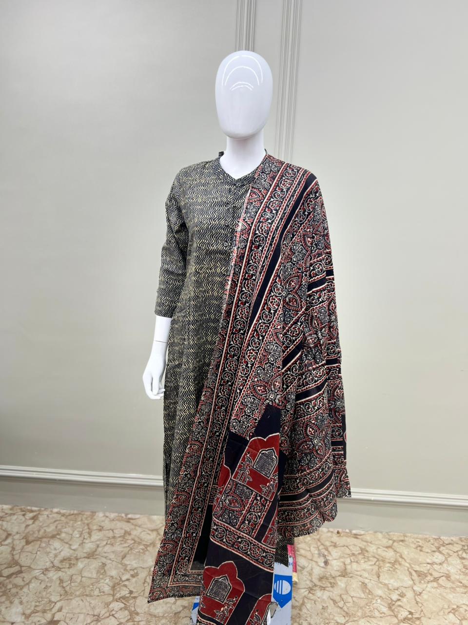 Pure jaipuri Cotton Floral print 3pc Set Black Color