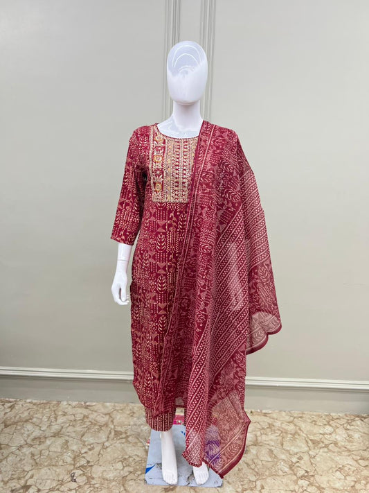 Premium Rayon Thread Work 3pc Set Red Color