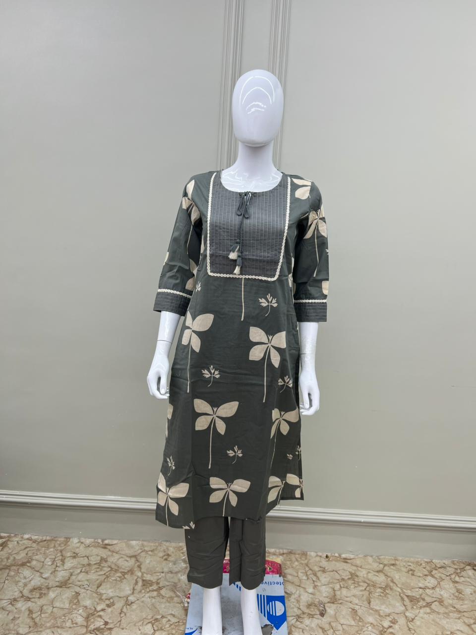 Pure Jaipuri Cotton Detailing Work 2pc Set Gray Color