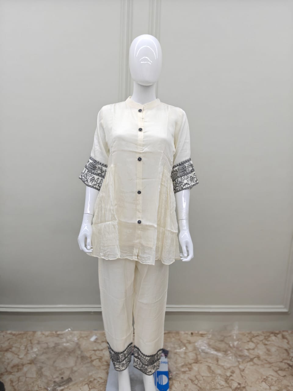 Pure Chinon Party Wear 2pc Set Pearl White Color