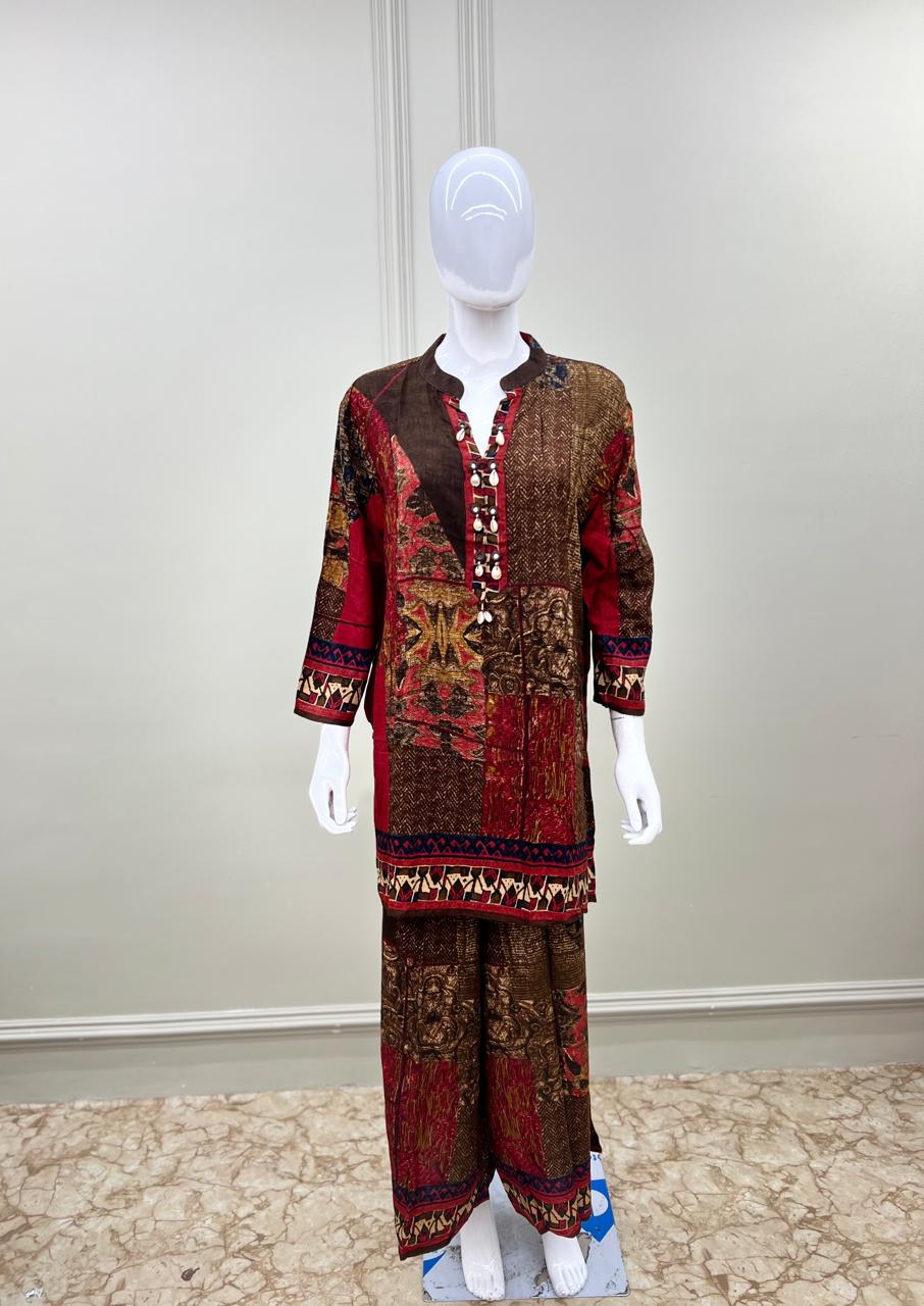 Pure Germon Rayon Digital Print 2pc CordSet Dark Brown Color