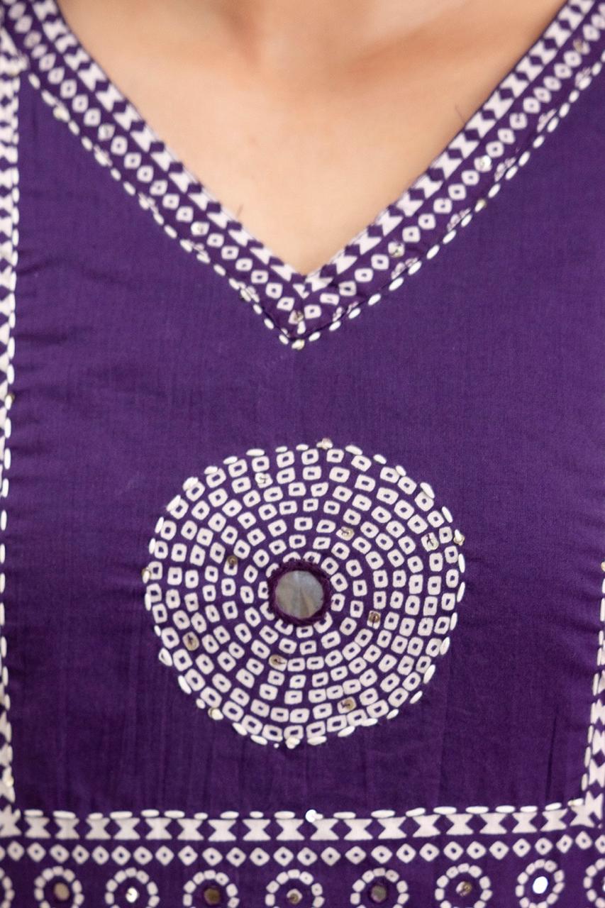 Pure Jaipuri Cotton Bandhej Print 3pc Set Purple Color