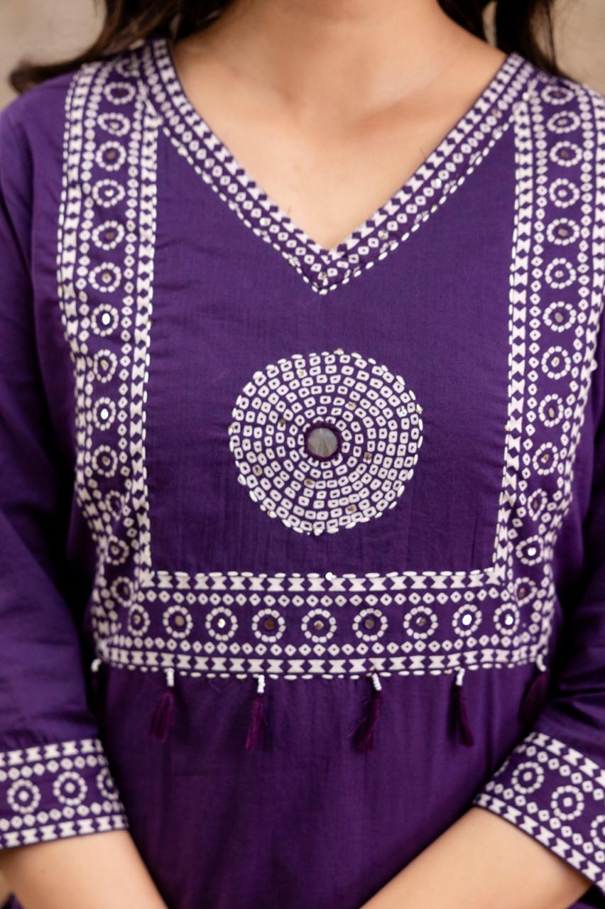 Pure Jaipuri Cotton Bandhej Print 3pc Set Purple Color
