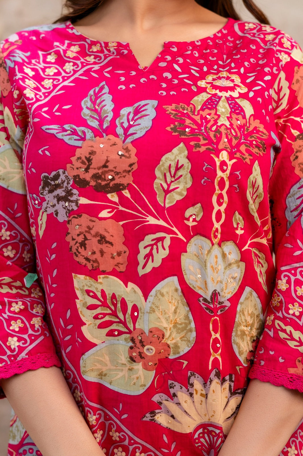 Pure Cotton Floral Print 2pc Set Pink Color