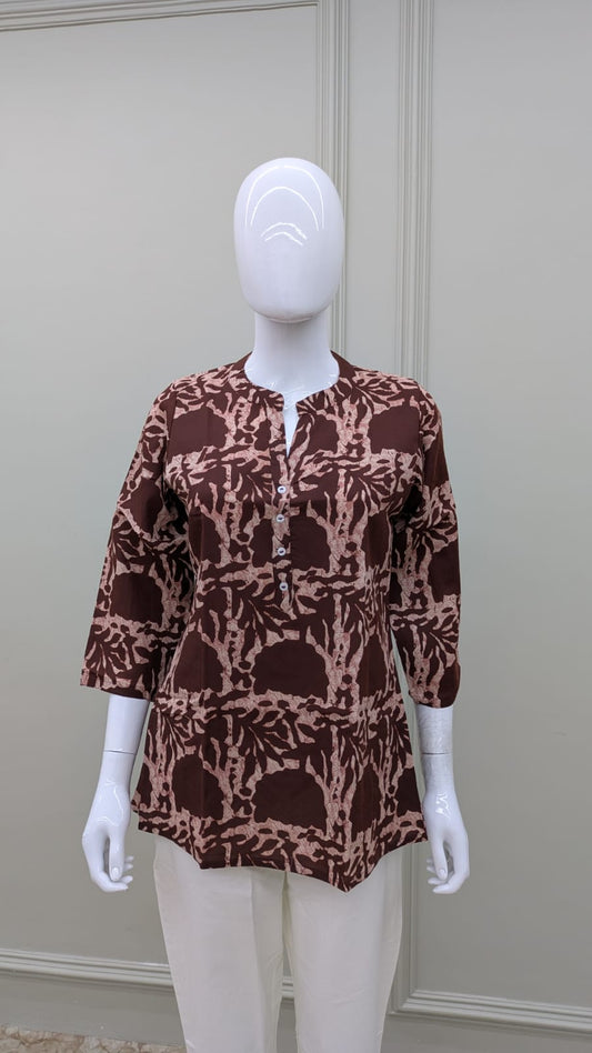 Bombay Cotton Floral Print Short Top Brown Color