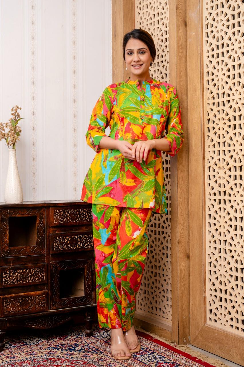 Pure Cotton Floral Print 2pc Cordset Multicolor