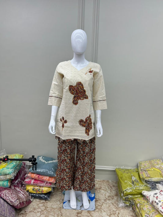 Pure Cotton Schiffli Work 3pc Set White Color