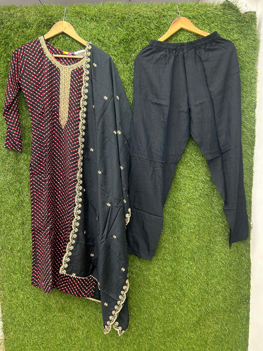 Pure Cotton Jari sequence Work 3pc Set Black Color