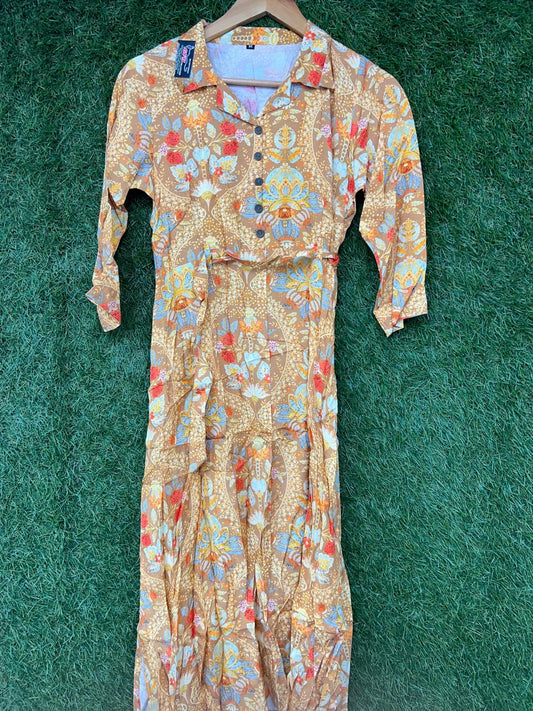 Pure Cotton Floral Print One piece Yellow Color