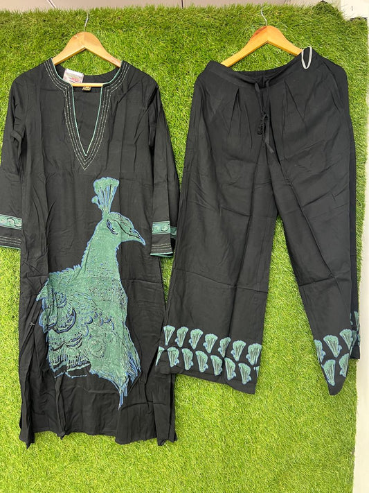 Pure Cotton Figure Print 2pc Cordset Black Color