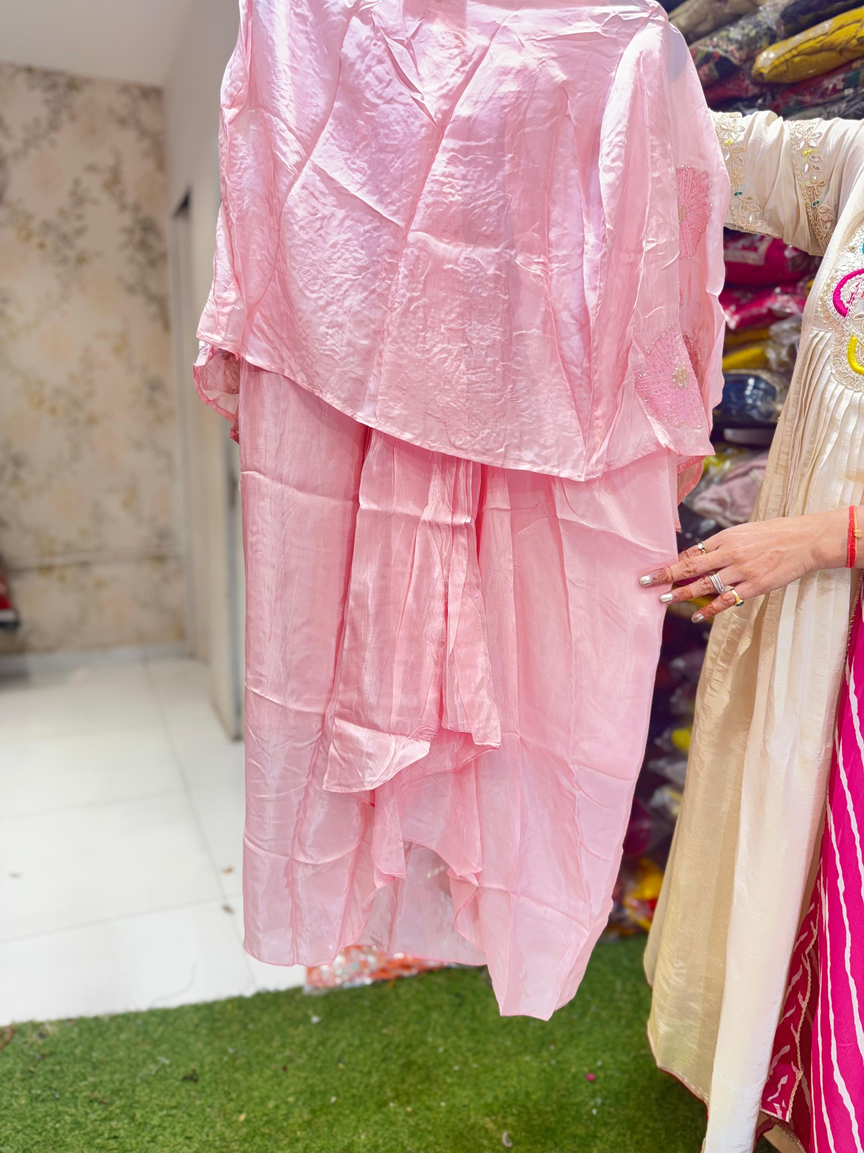 Pure Natural Crep Cutdana Handwork Party Wear 3pc Set Baby Pink Color