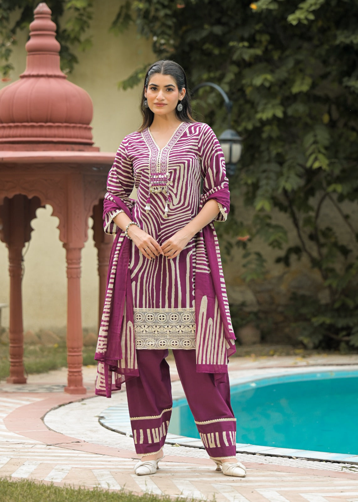 Pure Cotton Farsi Salwar Digital Print 3pc Set Purple Color