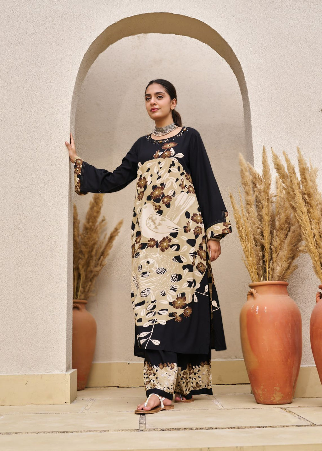 Pure Germon Rayon Signature Figure Print 2pc Cordset Black Color