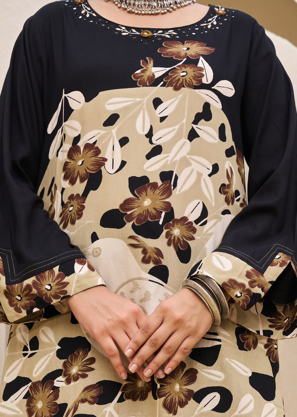 Pure Germon Rayon Signature Figure Print 2pc Cordset Black Color