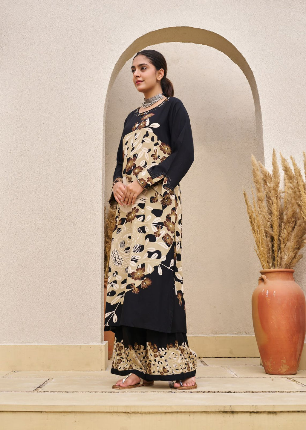 Pure Germon Rayon Signature Figure Print 2pc Cordset Black Color