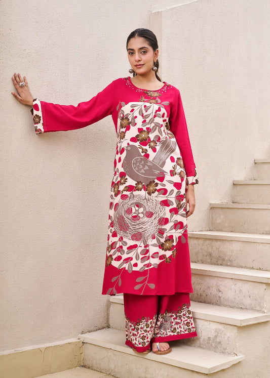 Pure Germon Rayon Signature Figure Print 2pc Cordset Magenta Pink Color