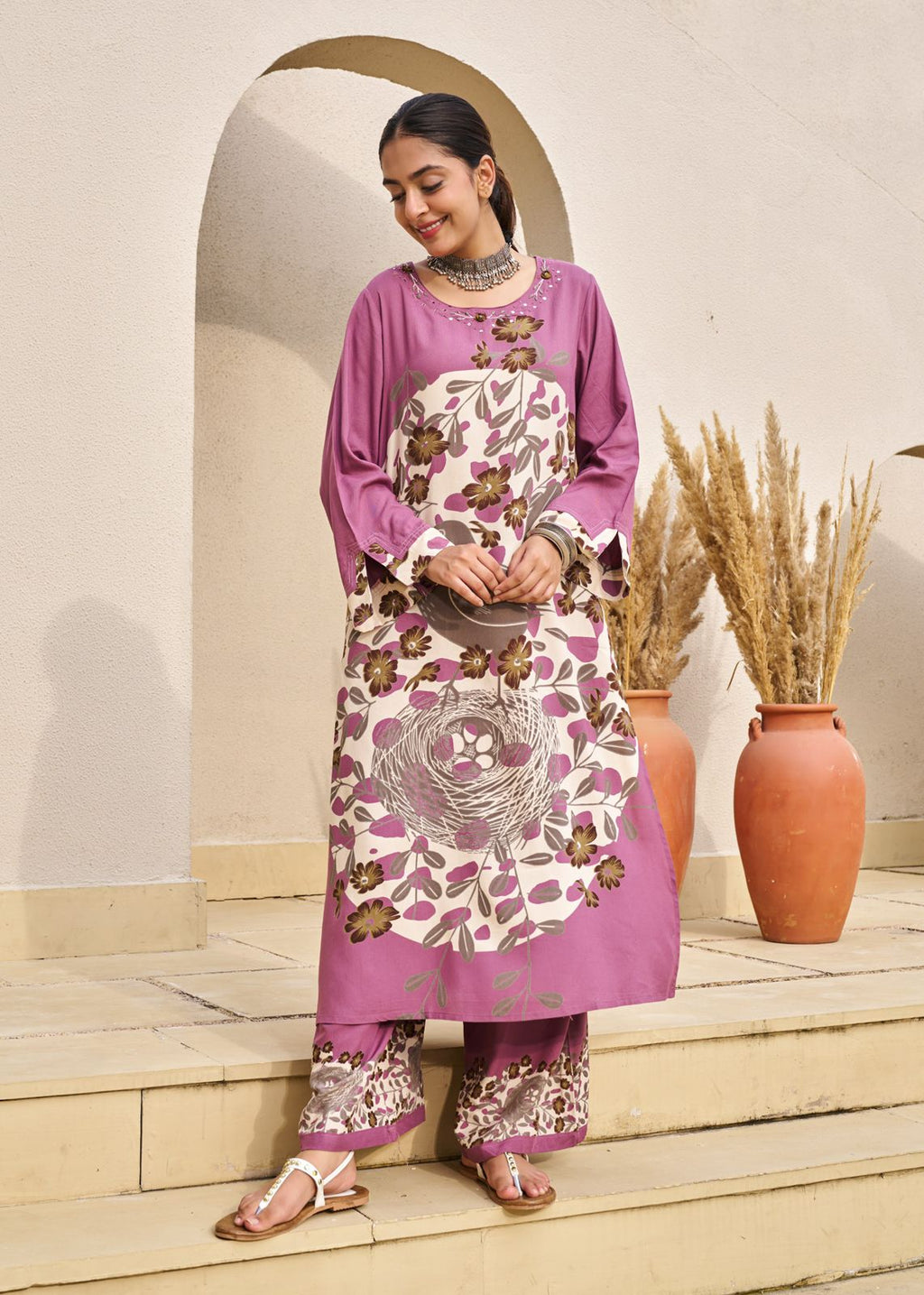 Pure Germon Rayon Signature Figure Print 2pc Cordset Lylac Purple Color