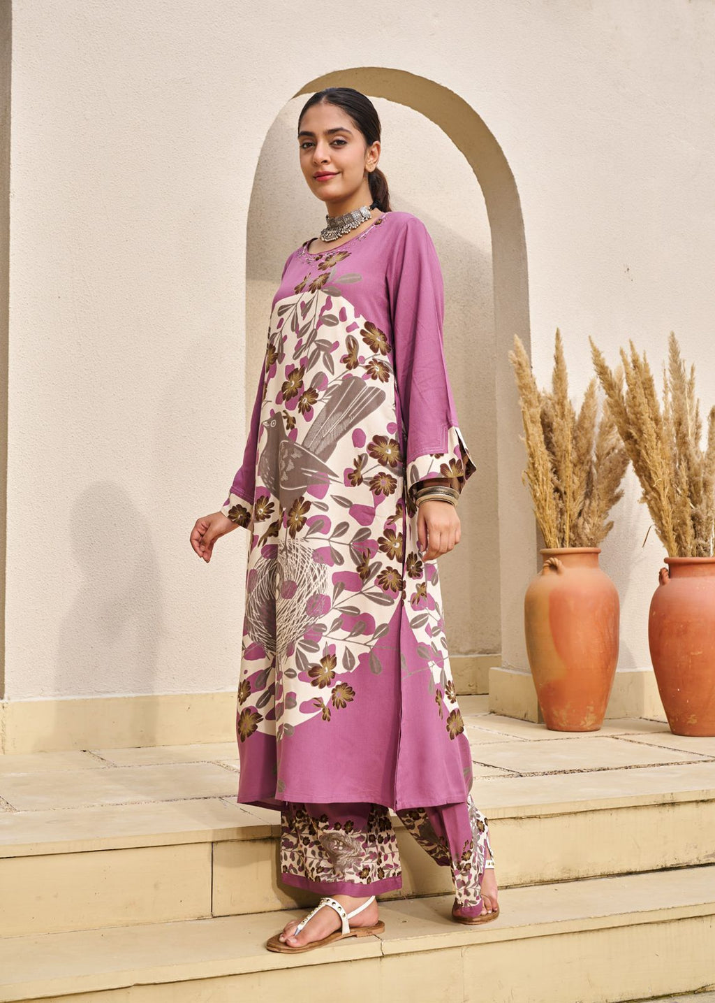 Pure Germon Rayon Signature Figure Print 2pc Cordset Lylac Purple Color