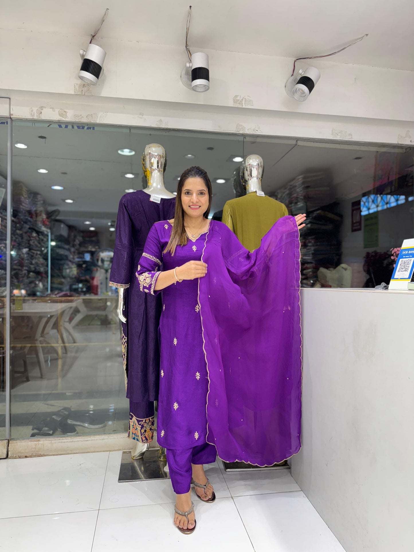 Pure Dola Silk Detailing Work Party Wear 3pc Set Madhuri Purple Color
