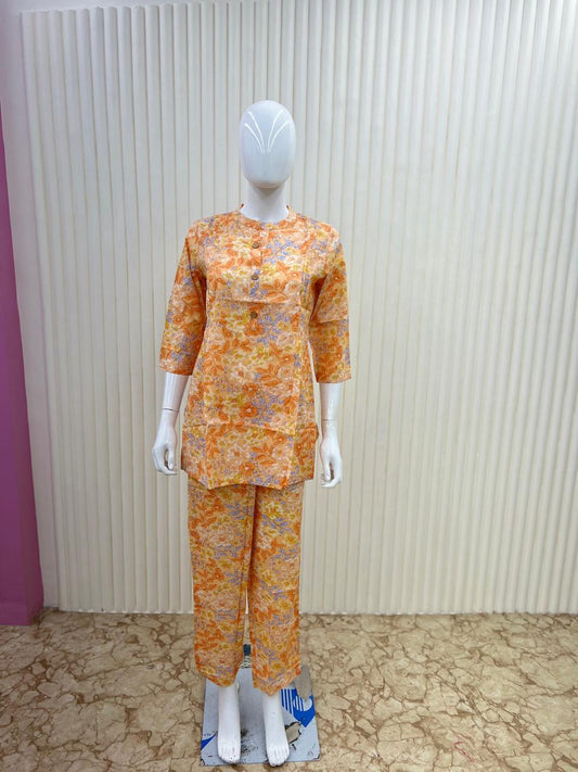 Pure Cotton Digital Print 2pc Set Peach Color