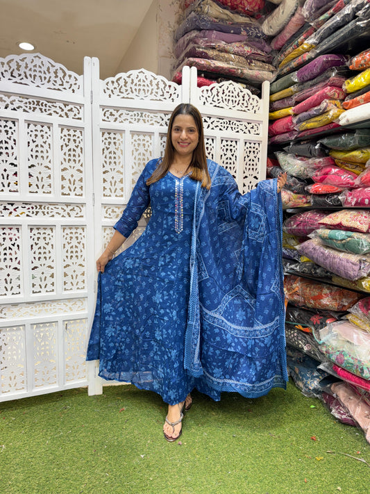 Mull Cotton Anarkali 3pc Suit