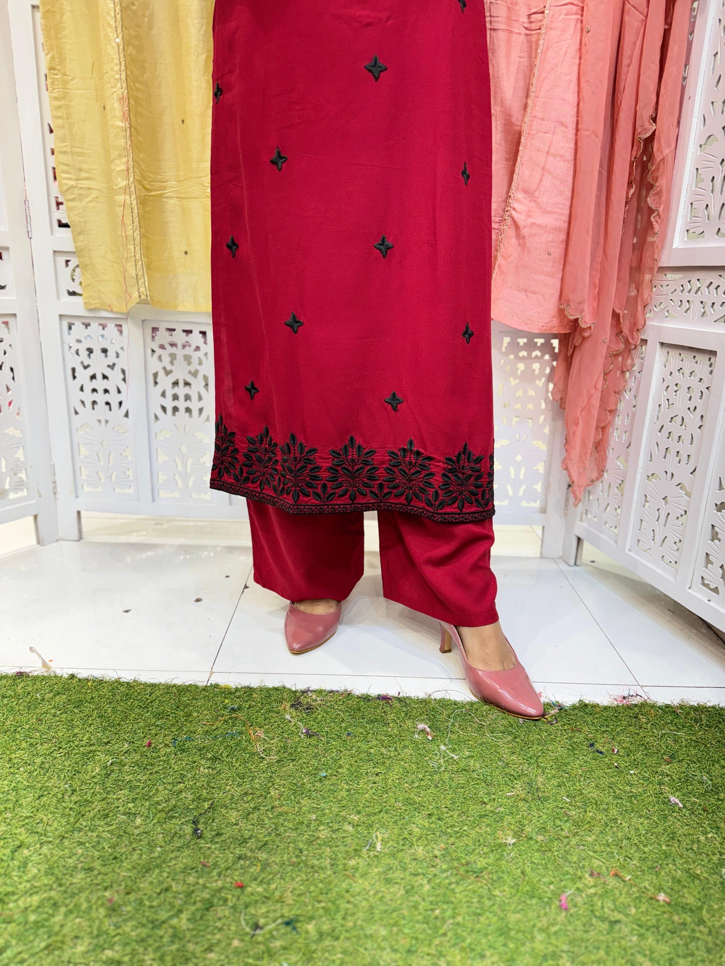 German Rayon Red 2pc Suit