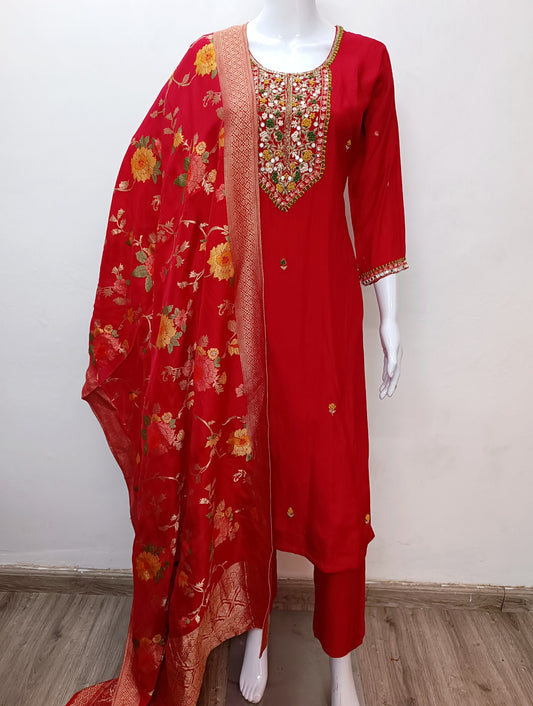 Dola Silk Red 3pc Suit