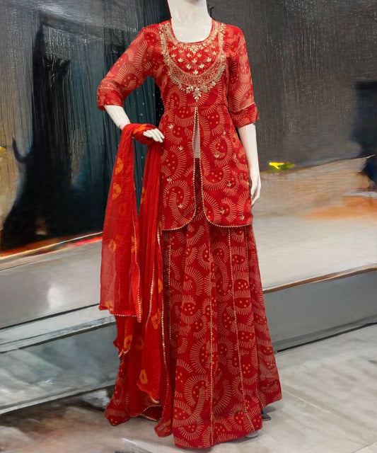 Georgette Red 3pc Suit