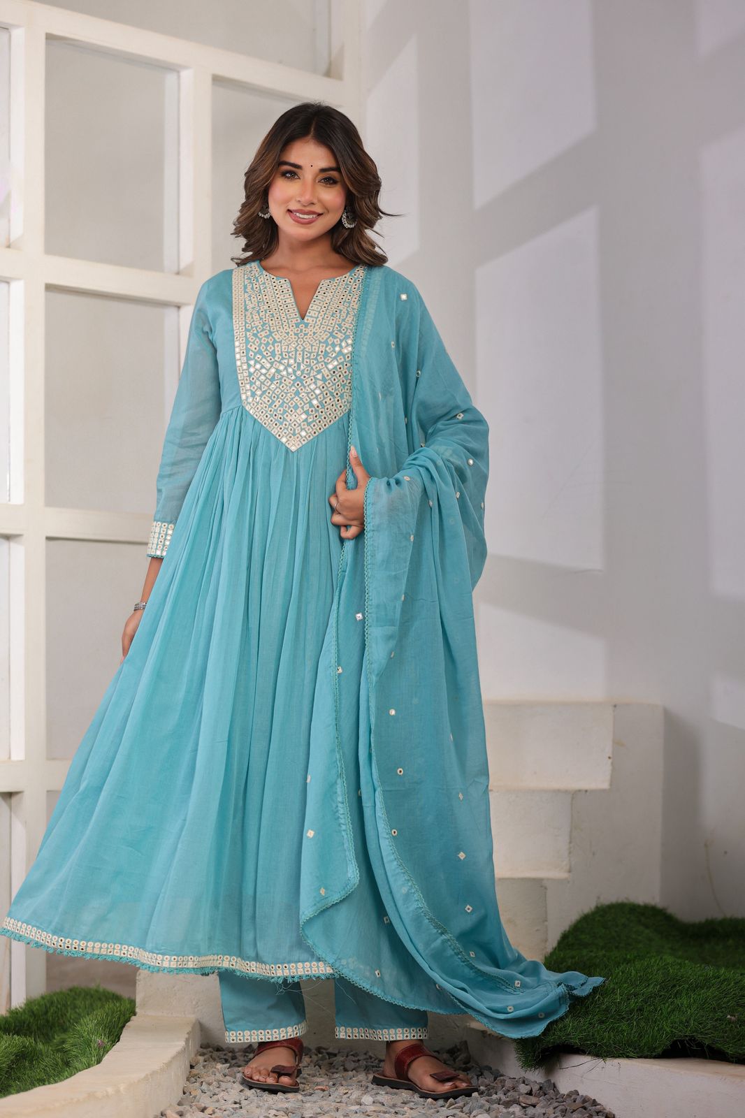 Mull Cotton Blue 3pc Suit