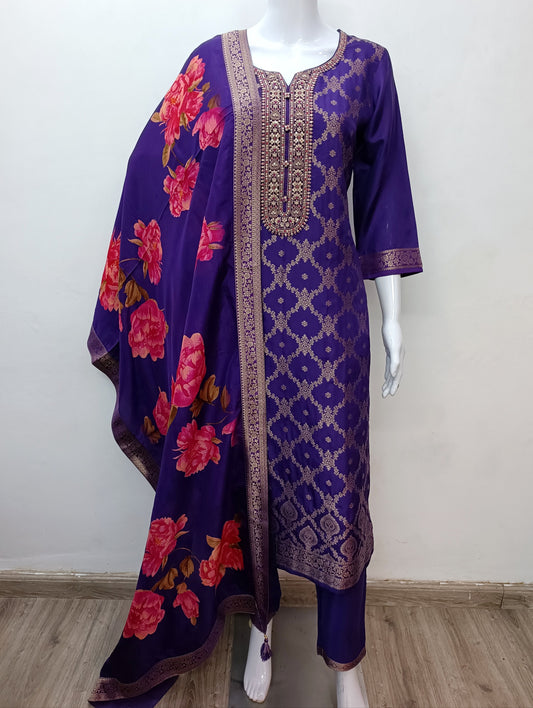 Kanjivaram Banarasi Purple 3pc Suit