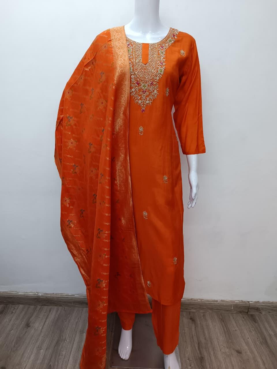 Dola Silk Orange 3pc Suit