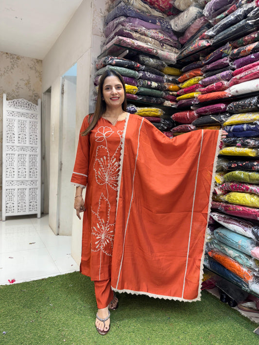 Cotton Silk Orange 3pc Suit