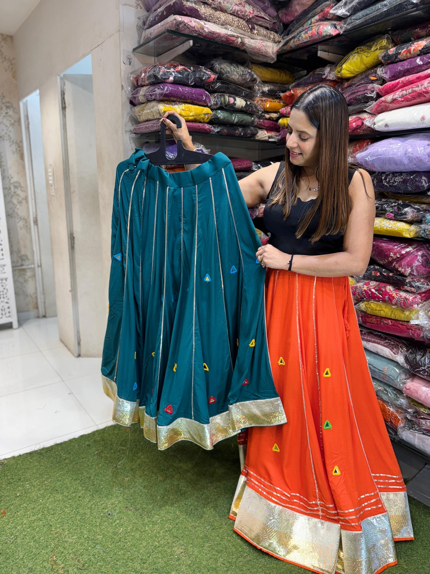 Navaratri Designer Skirt Green