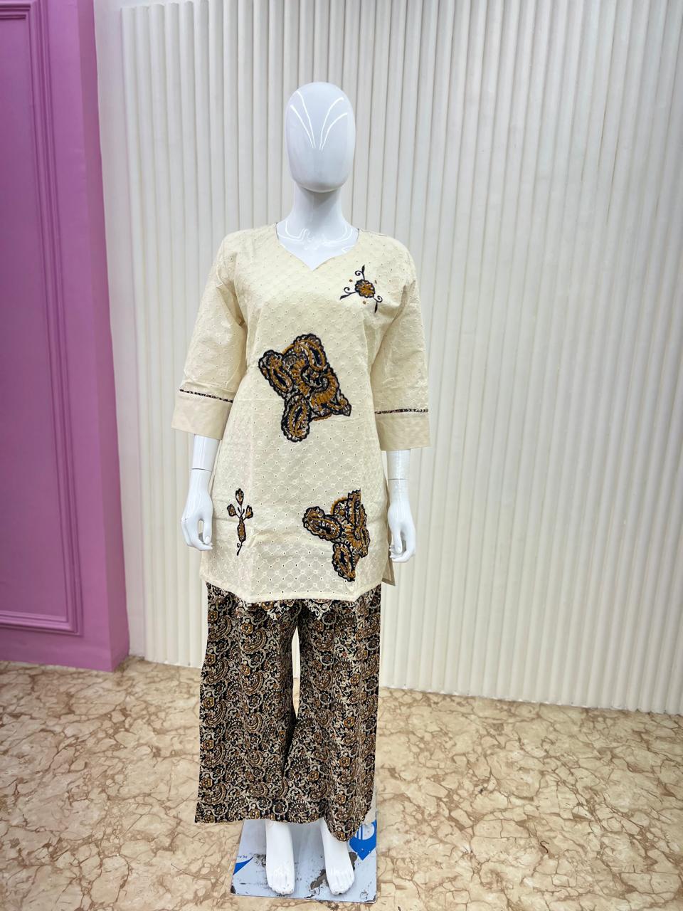 Pure Cotton Schiffli Work 3pc Set White Color