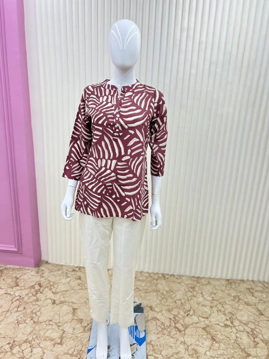 Pure Cotton Short Top Light Wine Color