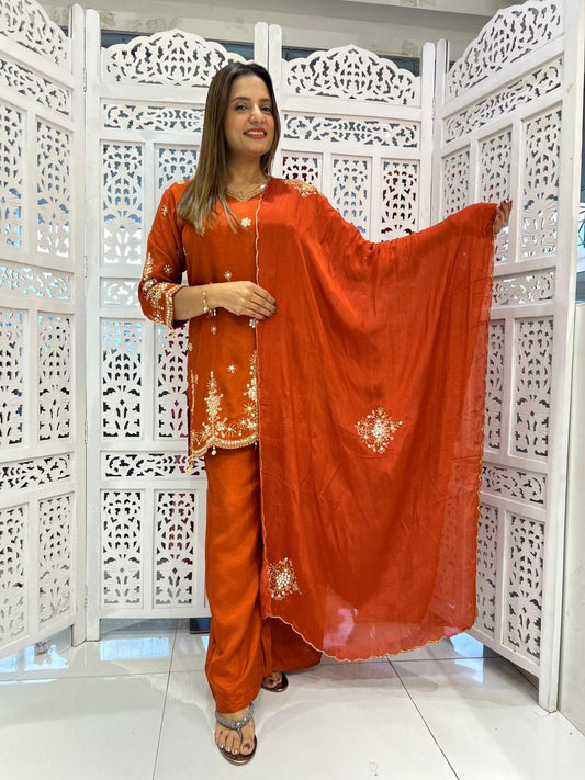 Dola Silk Orange 3pc Suit
