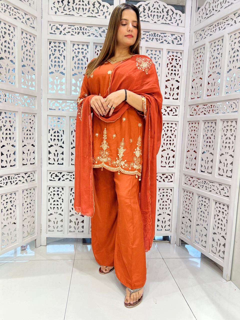 Dola Silk Orange 3pc Suit