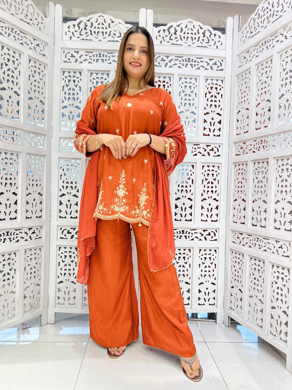 Dola Silk Orange 3pc Suit