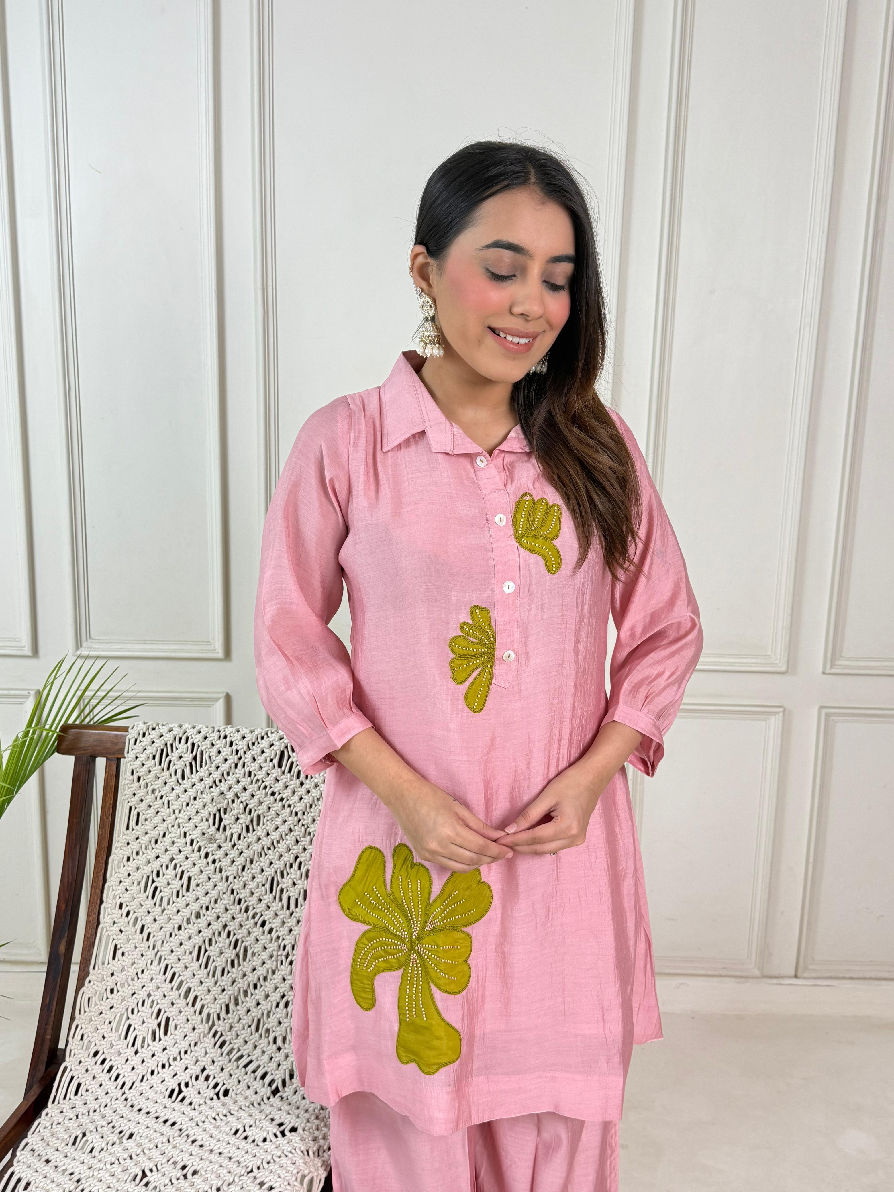 Mull Chanderi Pink 2pc Suit