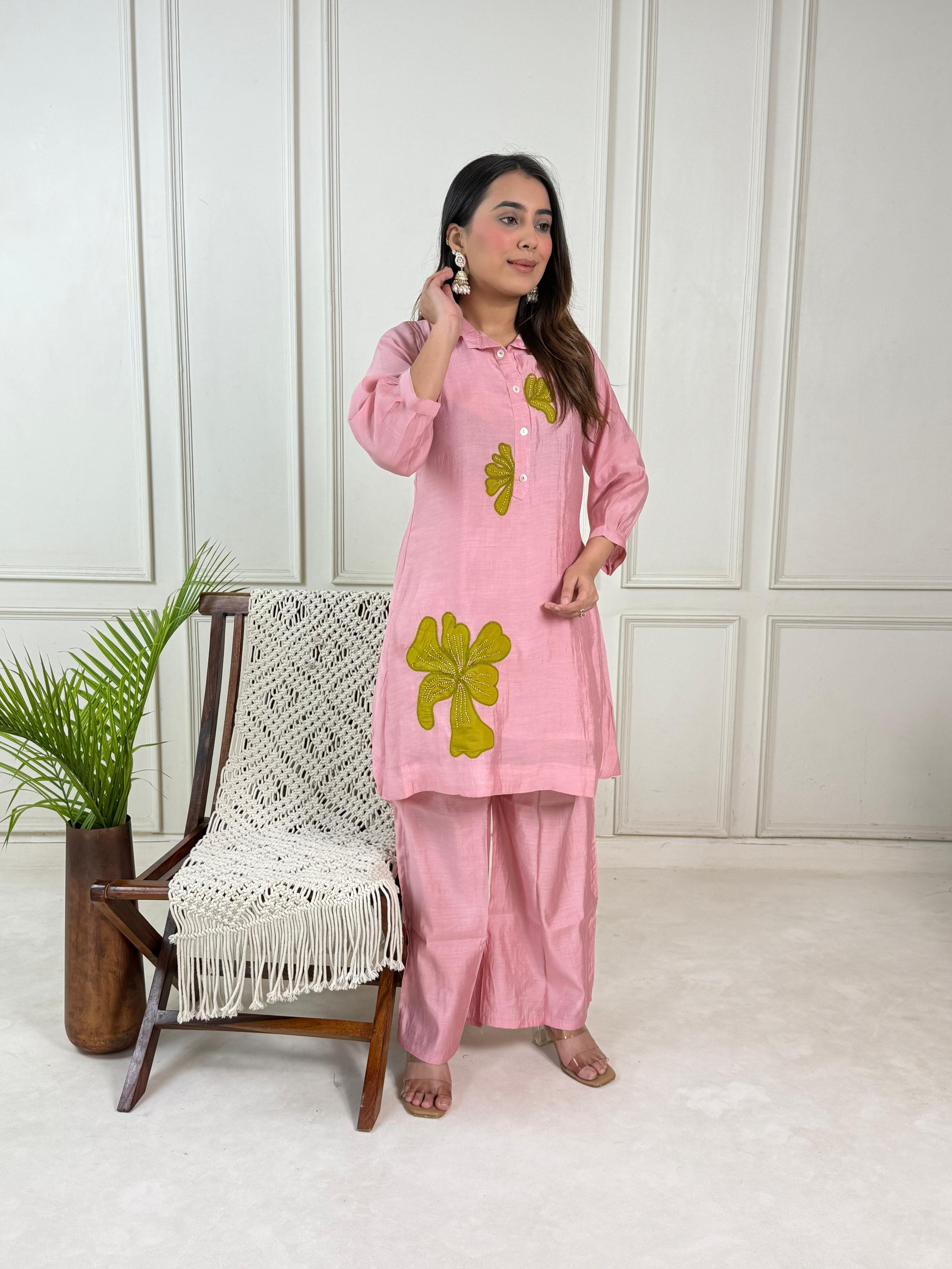 Mull Chanderi Pink 2pc Suit