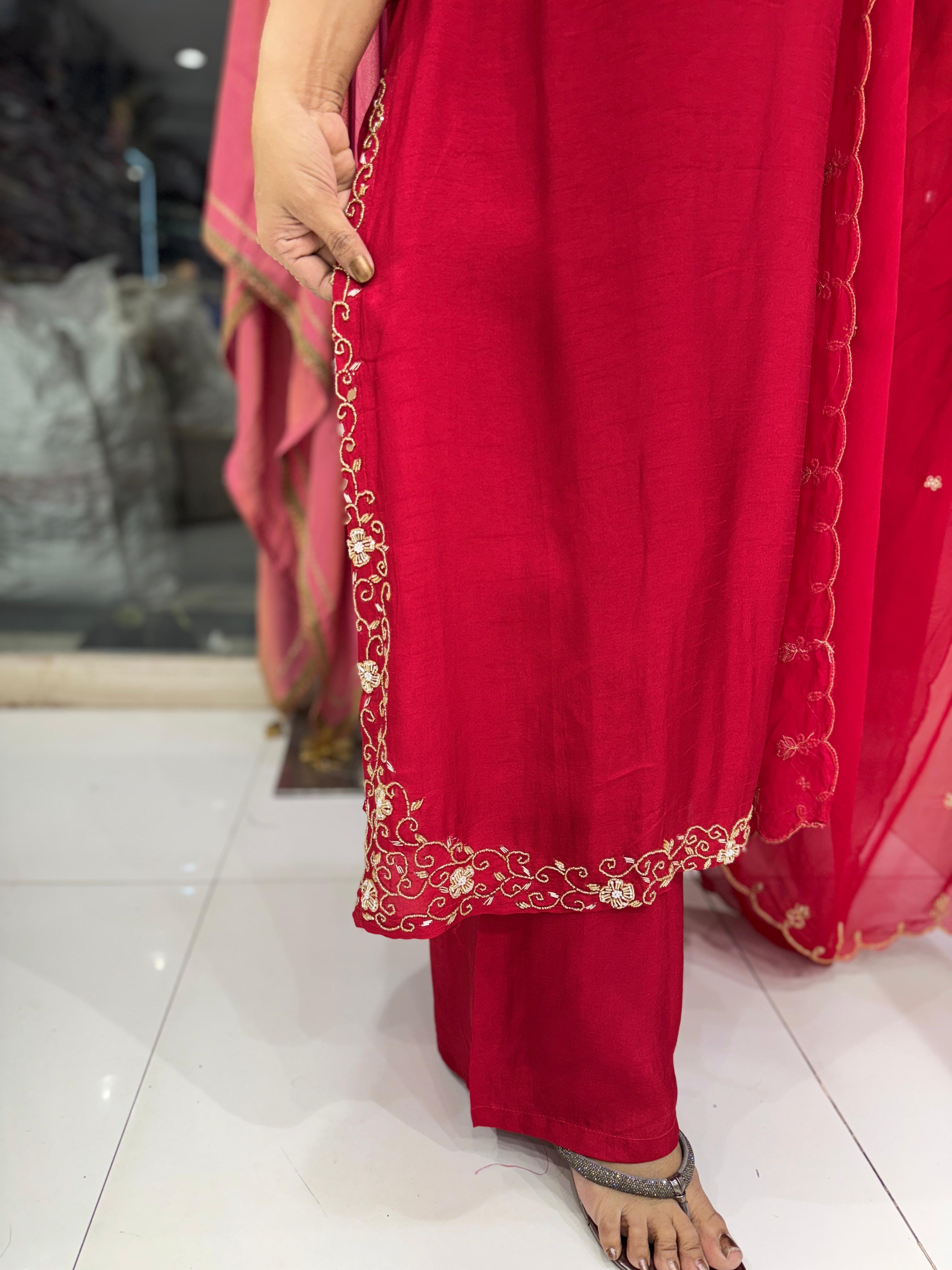 Dola Silk Red 3pc Suit