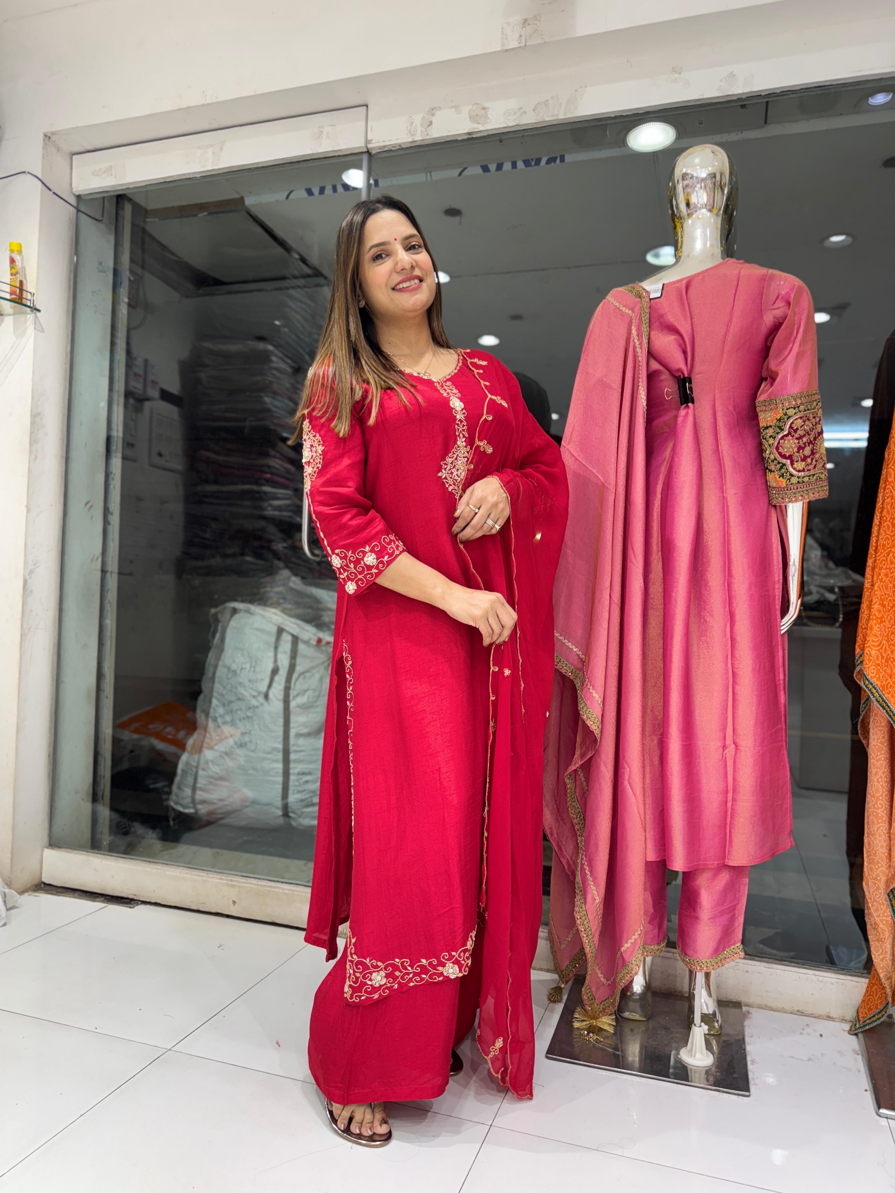 Dola Silk Red 3pc Suit