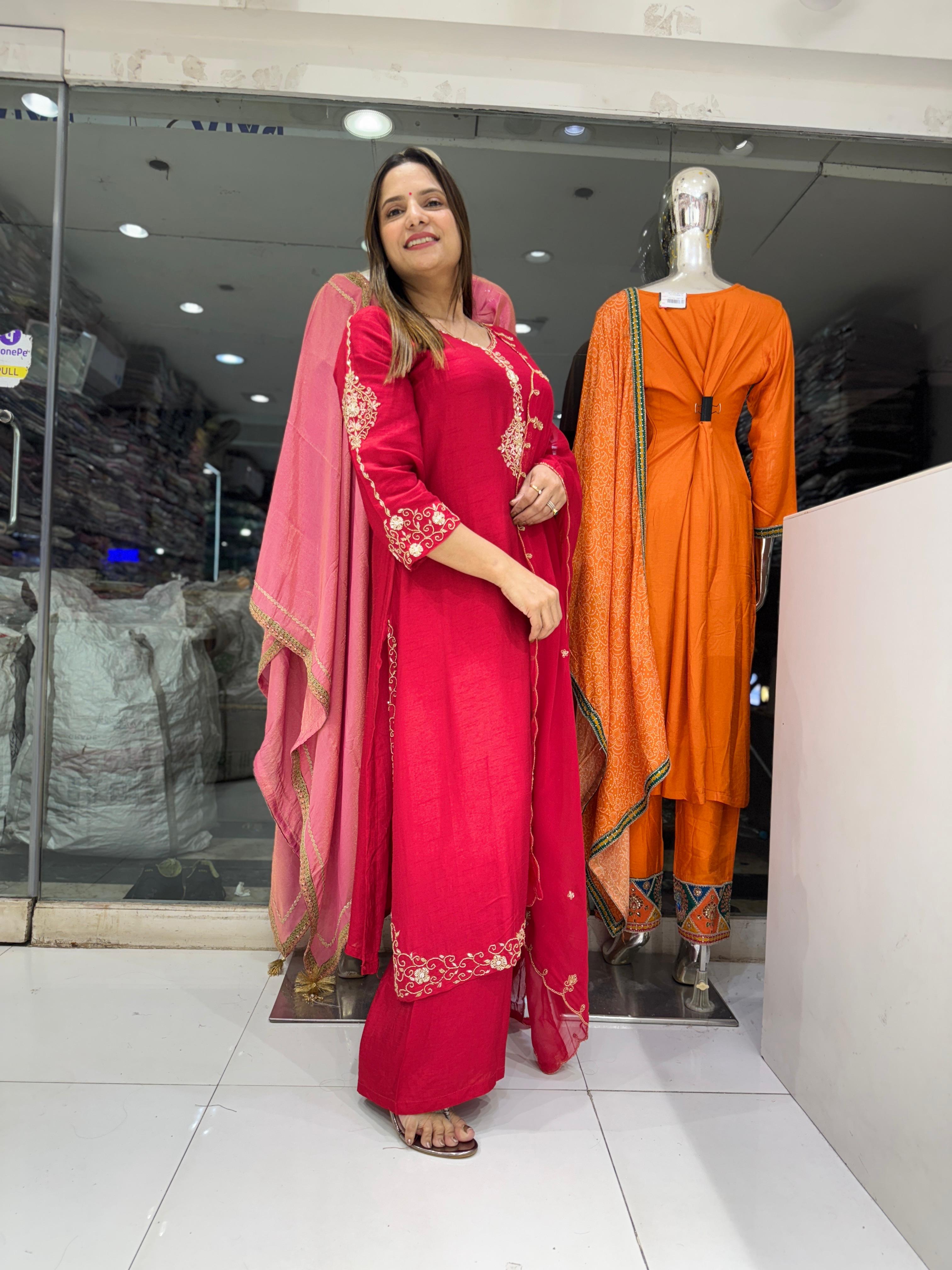Dola Silk Red 3pc Suit