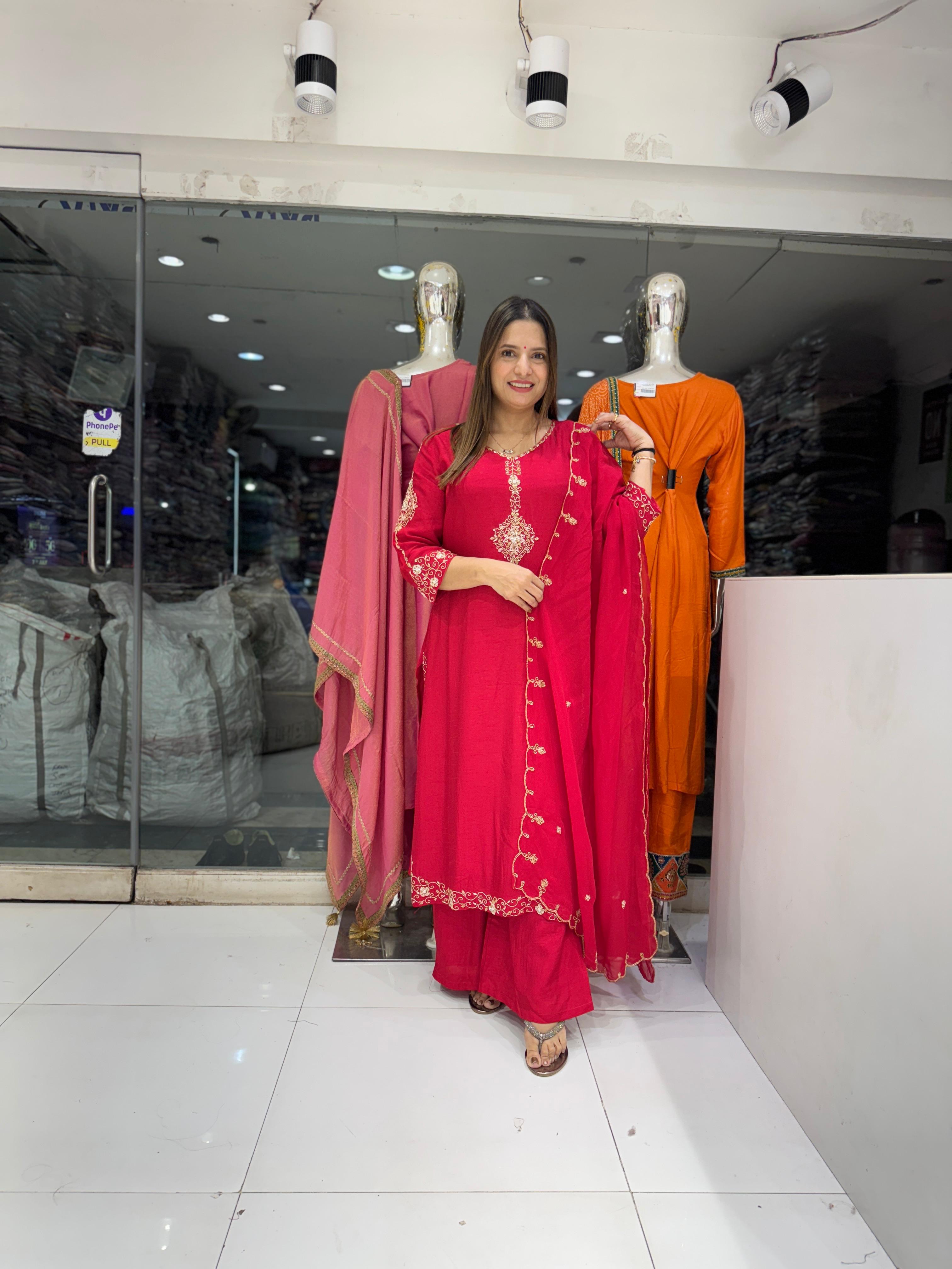 Dola Silk Red 3pc Suit