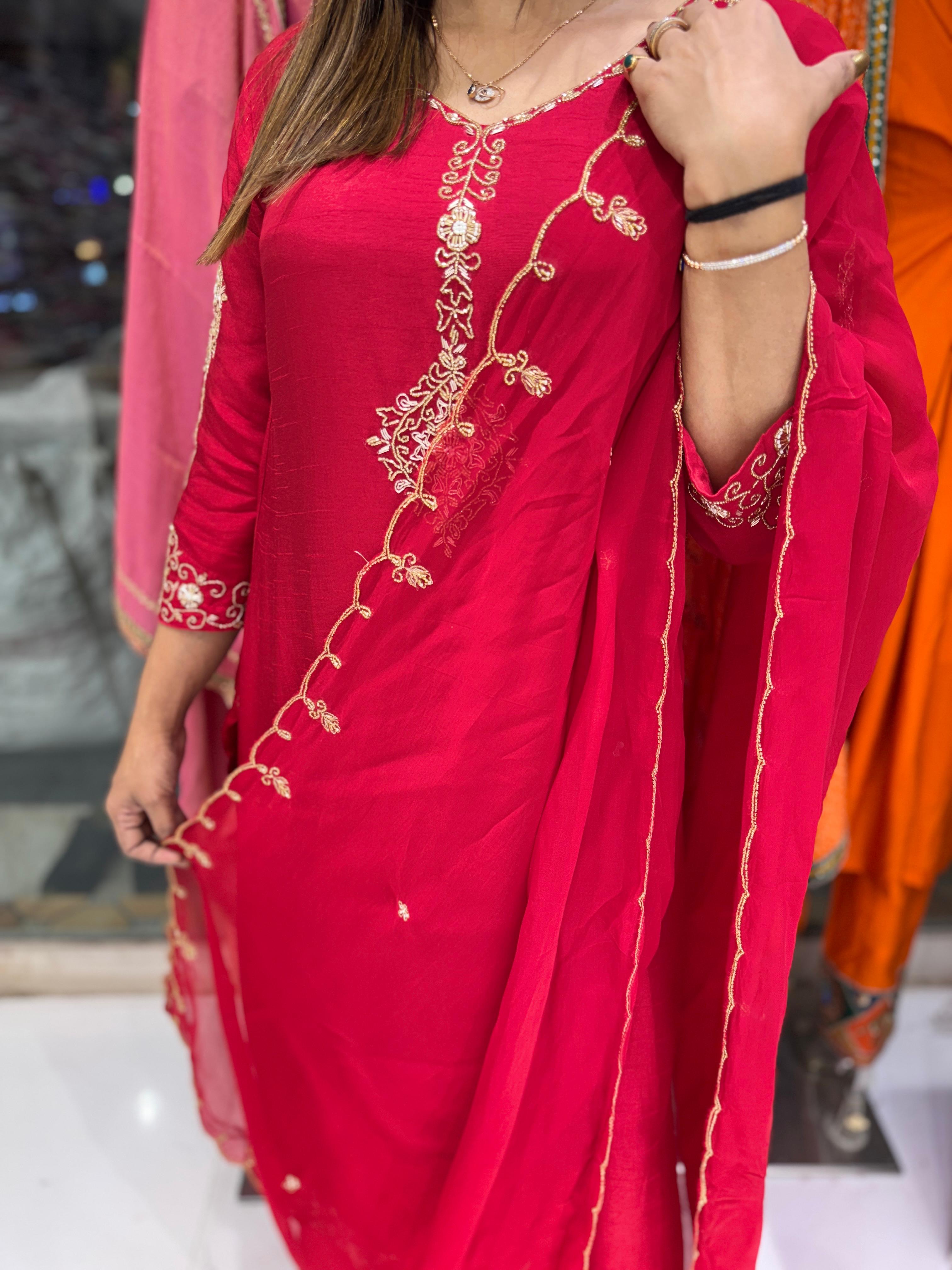 Dola Silk Red 3pc Suit