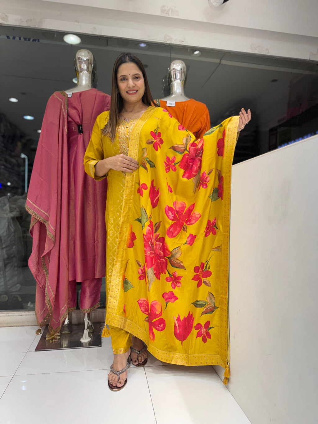 Kanjiwaram Banarasi Yellow 3pc Suit