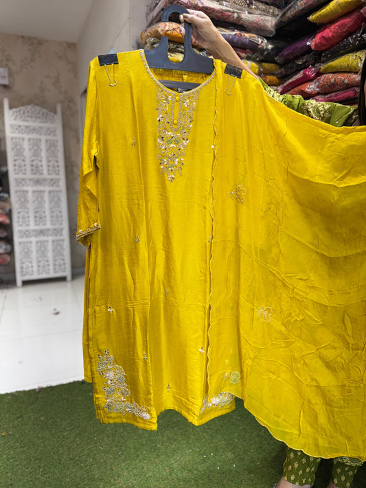 Dola Silk Yellow 3pc Suit